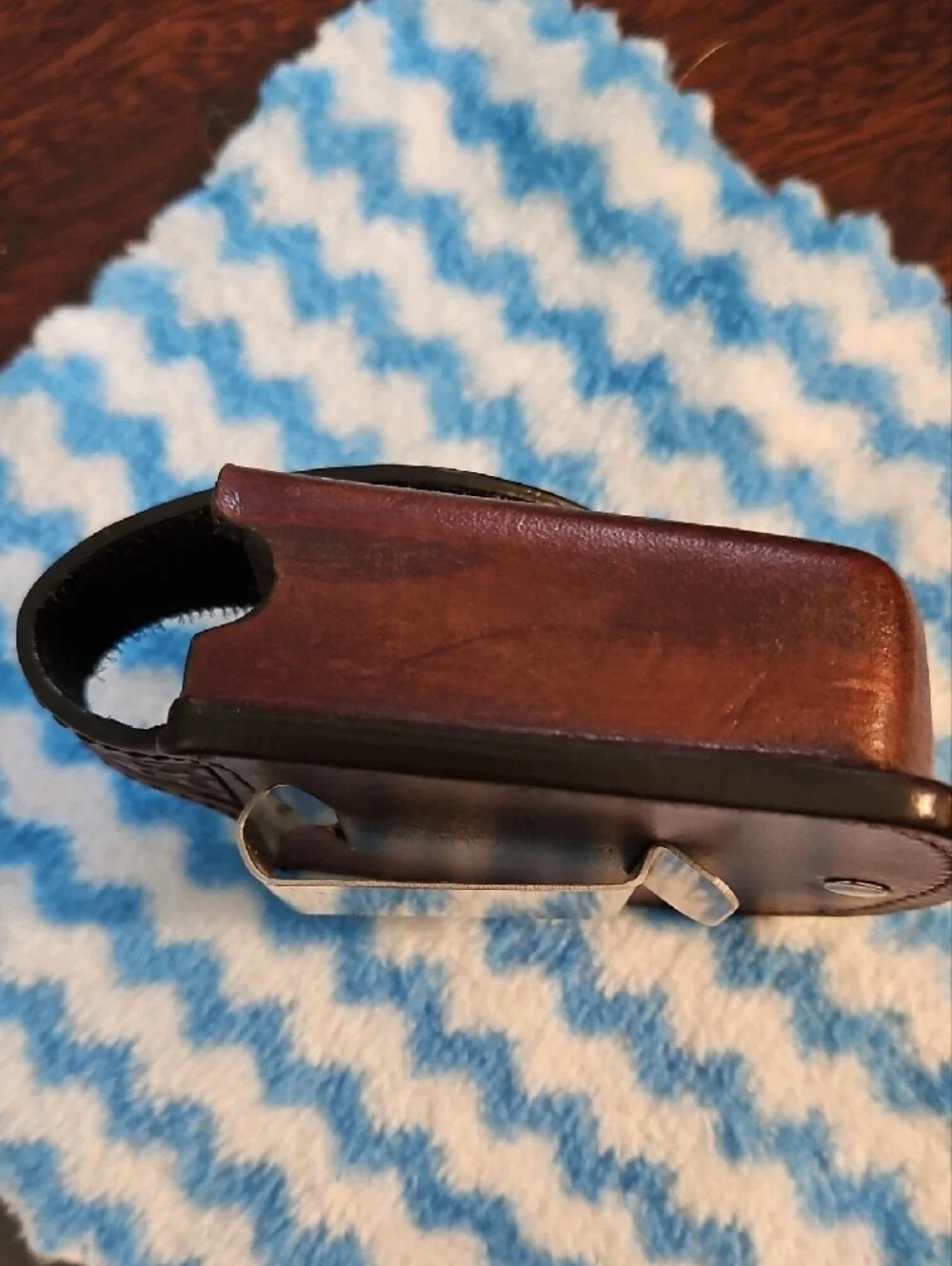 Tooled Brown Leather Belt Pouch